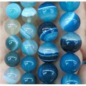 peacock blue striped agate bead, round, approx 4mm dia [GA1183-4MM]