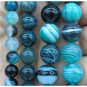 peacock green striped agate bead, round, approx 4mm dia [GA1185-4MM]