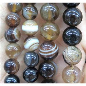 coffee striped agate bead, round, approx 14mm dia [GA1188-14MM]