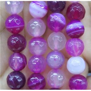 hotpink striped agate bead, faceted round, approx 4mm dia [GA1191-4MM]