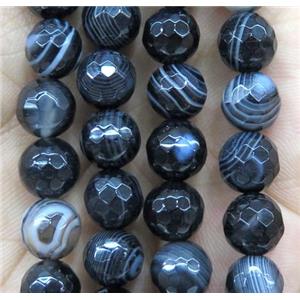 black striped agate bead, faceted round, approx 4mm dia [GA1192-4MM]