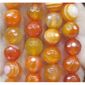 orange striped agate bead, faceted round, approx 14mm dia [GA1194-14MM]