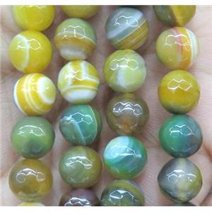 olive striped agate bead, faceted round, approx 14mm dia [GA1195-14MM]