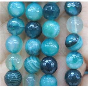 peacock green striped agate bead, faceted round, approx 4mm dia [GA1198-4MM]