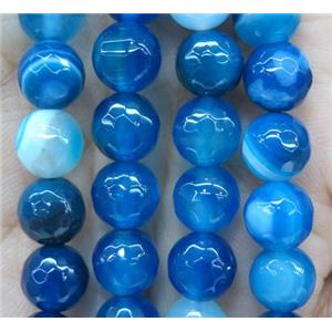 royal blue striped agate bead, faceted round, approx 4mm dia [GA1199-4MM]
