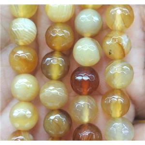 yellow striped agate bead, faceted round, approx 4mm dia [GA1200-4MM]