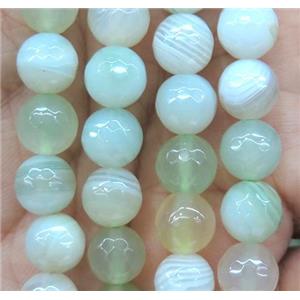 lt.green striped agate bead, faceted round, approx 4mm dia [GA1203-4MM]