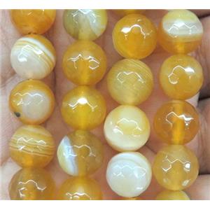 golden striped agate bead, faceted round, approx 12mm dia [GA1207-12MM]