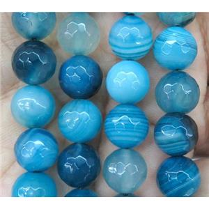 blue striped agate bead, faceted round, approx 8mm dia [GA1212-8MM]