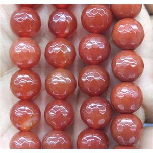 red agate bead, faceted round, approx 4mm dia [GA1218-4MM]
