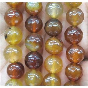 yellow coffee agate bead, faceted round, approx 4mm dia [GA1219-4MM]