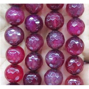 agate bead, faceted round, deep hotpink, approx 14mm dia [GA1222-14MM]