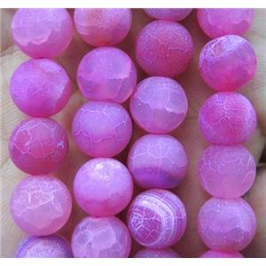 hotpink frosted Crackle Agate Stone bead, round, approx 6mm dia [GA1230-6MM]
