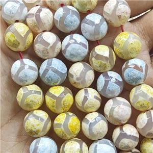tibetan agate bead, faceted round, mix color, approx 12mm dia [GA1244-12MM]