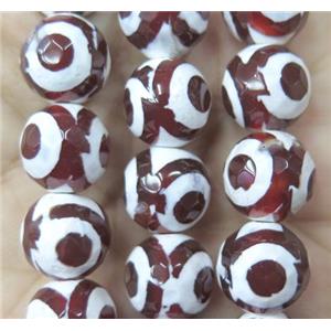 tibetan agate bead, faceted round, red, approx 12mm dia [GA1247-12MM]