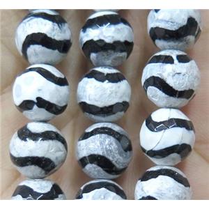tibetan agate bead, faceted round, black, approx 10mm dia [GA1248-10MM]