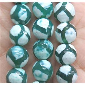 tibetan agate bead, faceted round, green, approx 12mm dia [GA1251-12MM]