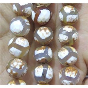 Tibetan agate beads, faceted round, approx 12mm dia [GA1275-12MM]