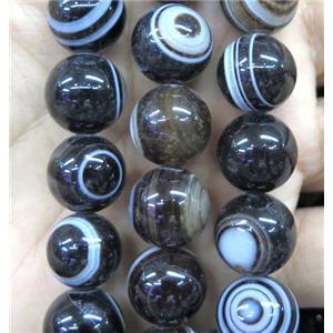 stripe agate beads, eye, black coffee, round, approx 14mm dia [GA1288]