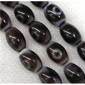 black Tibetan Agate barrel beads with evil eye, approx 8x12mm [GA1296]