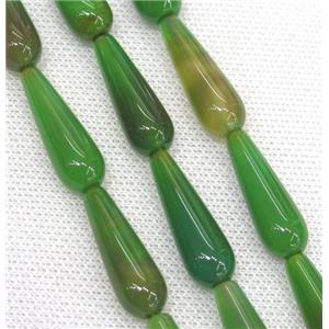 green Agate teardrop beads, approx 10x30mm, 13pcs per st [GA1352]