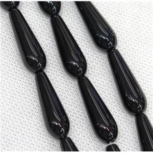 black Agate teardrop beads, approx 10x30mm, 13pcs per st [GA1363]