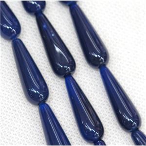 deep blue Agate teardrop beads, approx 10x30mm, 13pcs per st [GA1365]