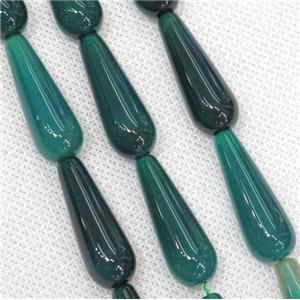 green Agate teardrop beads, approx 10x30mm, 13pcs per st [GA1366]