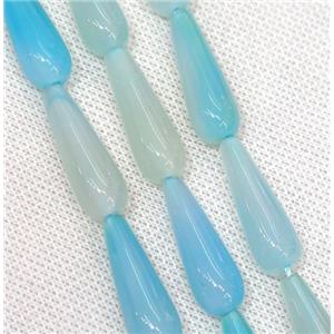 lt.blue Agate teardrop beads, approx 10x30mm, 13pcs per st [GA1368]
