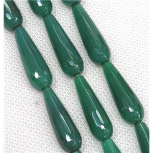 green Agate beads, faceted teardrop, approx 10x30mm, 13pcs per st [GA1378]