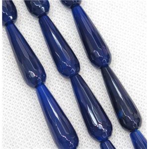 blue Agate beads, faceted teardrop, approx 10x30mm, 13pcs per st [GA1380]