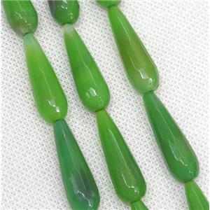 green Agate beads, faceted teardrop, approx 10x30mm, 13pcs per st [GA1386]