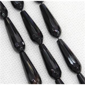 black Agate beads, faceted teardrop, approx 10x30mm, 13pcs per st [GA1388]