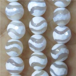 faceted round Tibetan Agate beads, white, approx 8mm dia [GA1396-8MM]