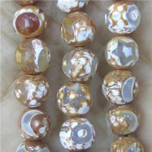 faceted round Tibetan Agate Beads, approx 10mm dia [GA1397-10MM]
