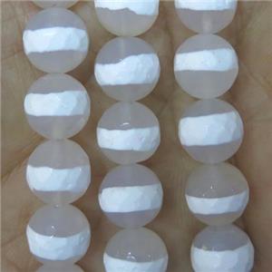 white Tibetan Style Agate beads, faceted round, approx 6mm dia [GA1402-6MM]