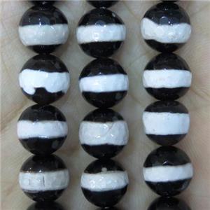 black and white Tibetan Style Agate beads, faceted round, approx 6mm dia [GA1404-6MM]