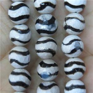 black and white Tibetan Style Agate beads, faceted round, approx 6mm dia [GA1405-6MM]