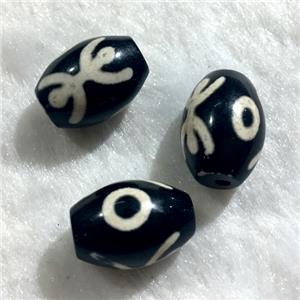 black tibetan style agate beads, oval, approx 10x14mm [GA1410]