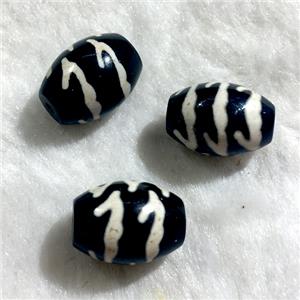 black tibetan style agate beads, oval, approx 10x14mm [GA1411]