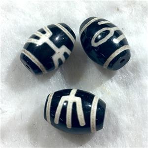 black tibetan style agate beads, oval, approx 10x14mm [GA1413]