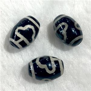 black tibetan style agate beads, oval, approx 10x14mm [GA1414]