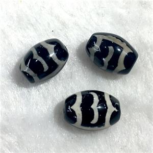 black tibetan style agate beads, oval, approx 10x14mm [GA1415]