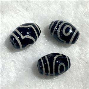 black tibetan style agate beads, oval, approx 10x14mm [GA1417]