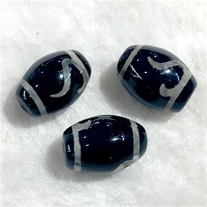 black tibetan style agate beads, oval, approx 10x14mm [GA1421]