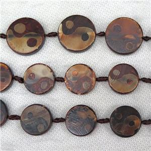 Tibetan Agate beads, circle, yinyang, approx 20mm dia, 12pcs per st [GA1432-20MM]