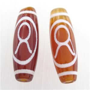 red tibetan Dzi agate beads, oval, approx 10x30mm [GA1443]