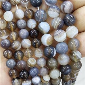 smooth round striped Agate Beads, coffee, approx 6mm dia [GA1473-6MM]