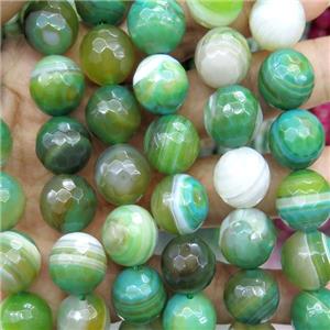 faceted round striped Agate Beads, green, approx 4mm dia [GA1488-4MM]