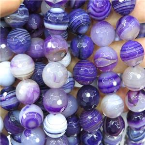 faceted round striped Agate Beads, purple, approx 10mm dia [GA1489-10MM]